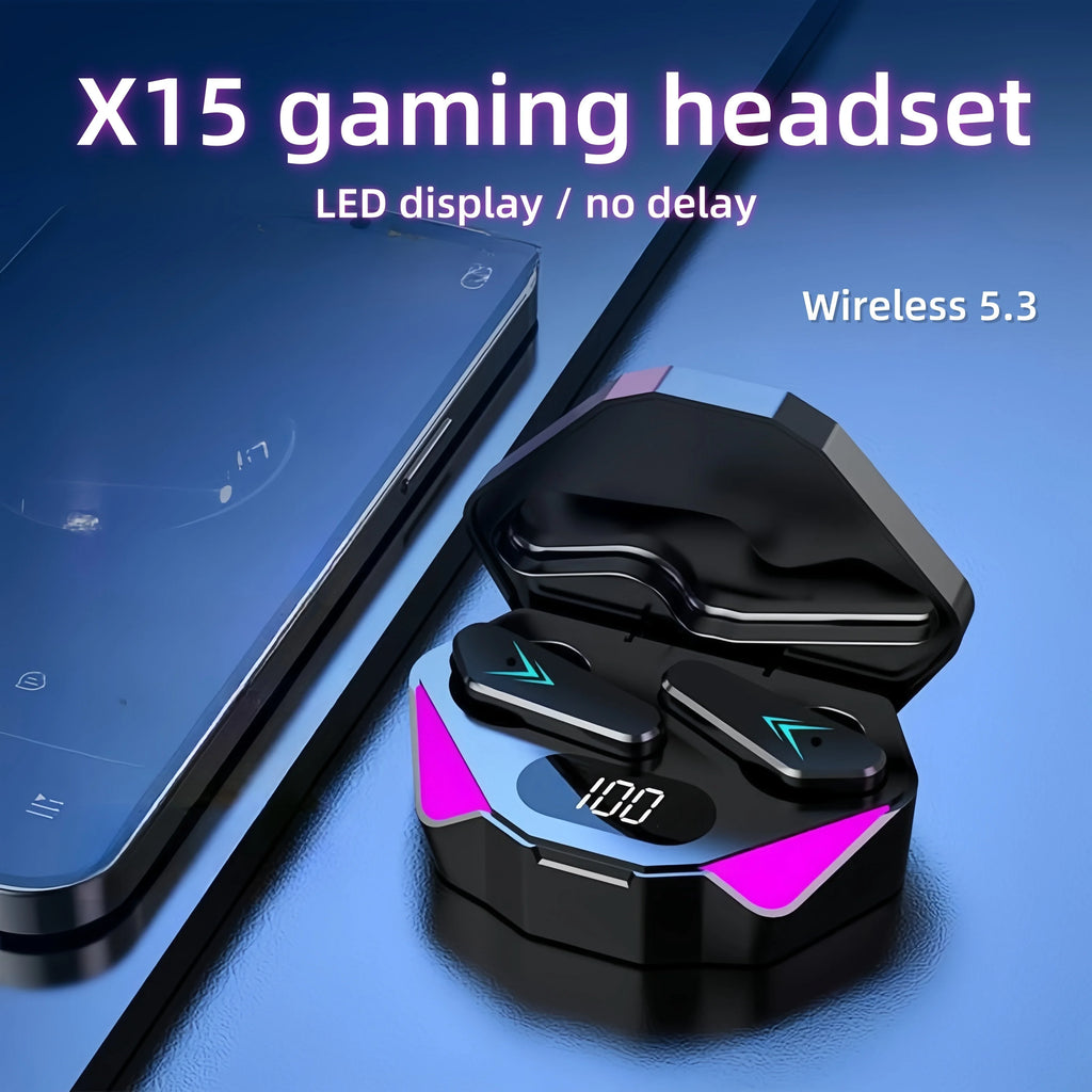 WaveX™ Wireless Bluetooth Headset LED Display Gamer Earbuds with Mic Wireless Headphones Noise Cancelling Bluetooth Earphones