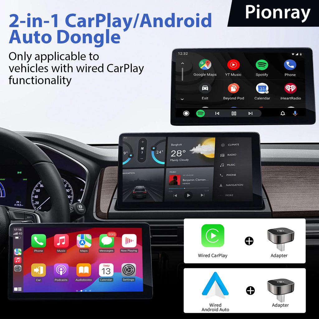 New WaveX™ 2 in 1 Wireless CarPlay Adapter&Android Auto Wireless Adapter, 5Ghz WiFi Type-C/USB Plug Play CarPlay Wireless